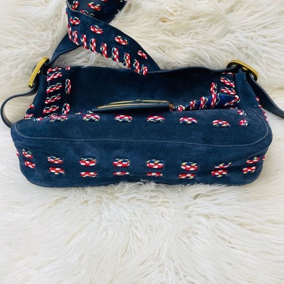 Tory Burch Sawyer Stitch Navy Suede Leather Shoulder Bag - Picture 4 of 11